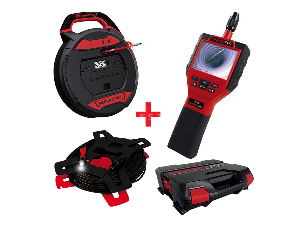 RUNPOTEC 11146 RC2 Inspekční kamera (30m)+ GF3 Protahovací pero (30m) ze skelného vlákna Ø 3mm, 30m, s digitálním počítadlem metrů RUNPOTEC 11146 RC2 Inspekční kamera (30m)+ GF3 Protahovací pero (30m) ze skelného vlákna Ø 3mm, 30m, s digitálním počítadlem metrů
